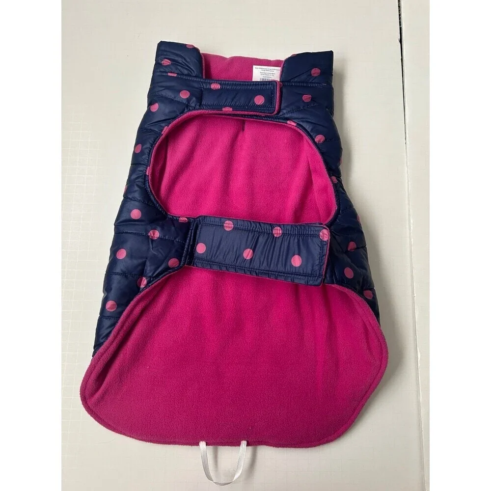 Top Paw Dog Puffer Vest/Jacket Blue & Pink With Polka Dots size L - Picture 2 of 4
